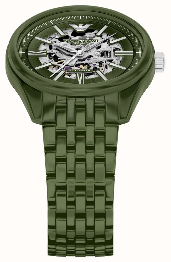 Emporio Armani Ceramic Automatic (43mm) Skeleton Dial / Green Ceramic Bracelet AR60100 - alternate view 3
