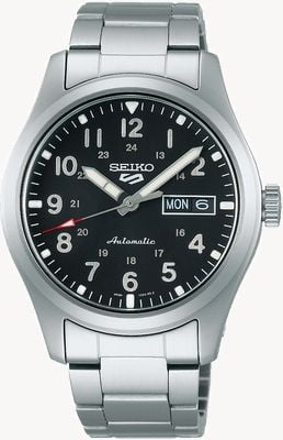 Seiko 5 Sports Field Black Dial Stainless Steel Bracelet Case 39.4mm SRPG27K1
