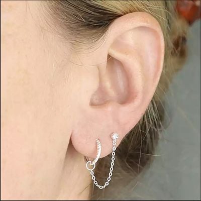 Silver Cz Stud And Hoop Drop Earrings H5523/S