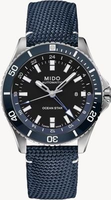 MIDO Ocean Star GMT Automatic (44mm) Black Dial / Blue Hybrid Leather Strap M0266291705100