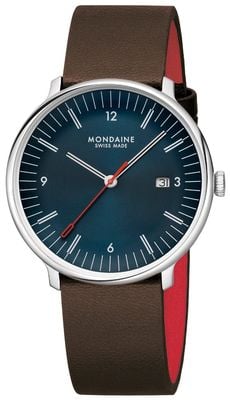 Mondaine Doppio (41mm) Blue Dial / Brown Vegan Grape Leather Strap MLE.41240.LGV