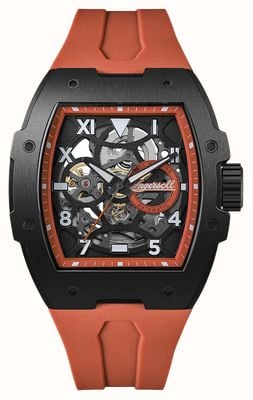 Ingersoll THE PLAY Automatic (45.2mm) Black Skeleton Dial / Orange Rubber Strap I15304