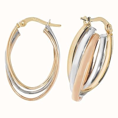 James Moore TH 9k Tri Colour Gold Oval Hoop Earrings ER1002