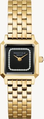 Rosefield Boxelle (19.5mm) Black CD Sunray Dial / Gold-Plated Stainless Steel Bracelet BBGSG-B09