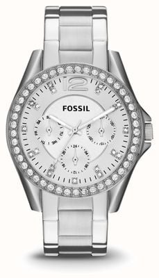 Fossil Women's Riley | Silver Dial | Crystal Set | Stainless Steel Bracelet ES3202