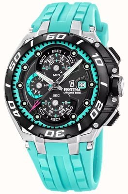 Festina Chrono Bike 2026 (46mm) Black Dial / Blue Rubber Strap F20755/7