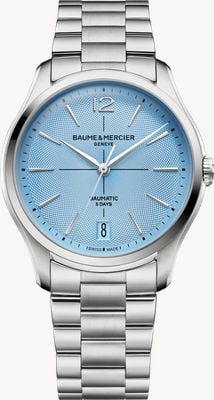 Baume & Mercier Clifton Baumatic Limited Edition (39mm) Glacier Blue Guilloché Dial / Stainless Steel Bracelet Watch 10870