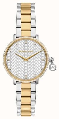 Michael Kors Pyper Crystal (32mm) Silver Patterned Dial / Two-Tone Stainless Steel Bracelet MK7574