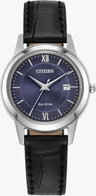 Citizen Women's Eco-Drive Blue Dial Black Leather Strap FE1087-01L