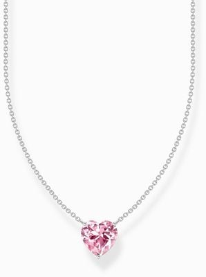 Thomas Sabo Heart-Shaped Pink Zirconia Sterling Silver Necklace 45cm KE2211-051-9-L45V