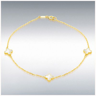 9ct Yellow Gold 3 x 6.5mm Mother of Pearls Clover Petals Bracelet 1.29.1602