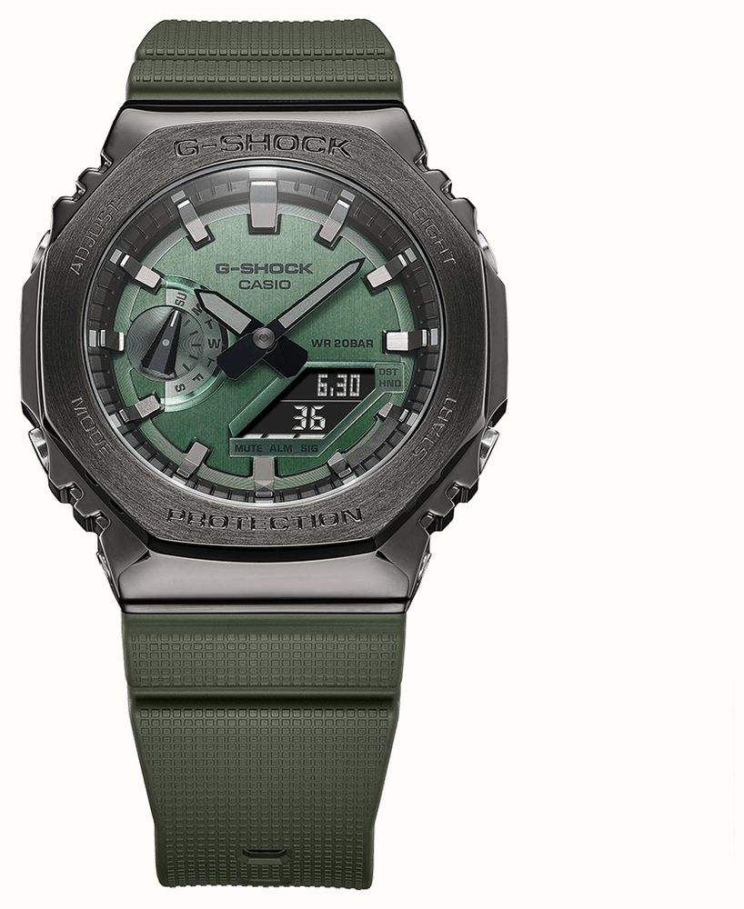 Casio G-Shock GM-S2110-3AER – Orologio Uomo Sportivo Al Quarzo, Cinturino In Silicone Grigio E Quadrante Analogico-Digitale Verde