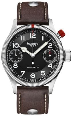 Hanhart PIONEER MonoScope Automatic Chronograph (45mm) Black Dial / Dark Brown Leather Strap - M 733.210-0110
