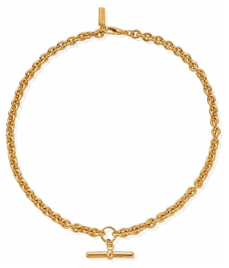 ChloBo CC-G-NE-24-S1 Anchor Chain T-Bar Gold-Plated Necklace Jewellery