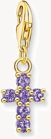 Thomas Sabo Yellow Gold Plated Amethyst Stone Cross Charm 2036-414-13