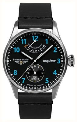 Bauhaus Aviation Tornado Automatic Power-Reserve (42mm) Black Dial / Black Leather Strap 2790-3