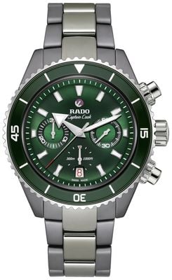 RADO Captain Cook High-Tech Ceramic Chronograph (43mm) Green Dial / Plasma High-Tech Ceramic Bracelet Watch R32189313