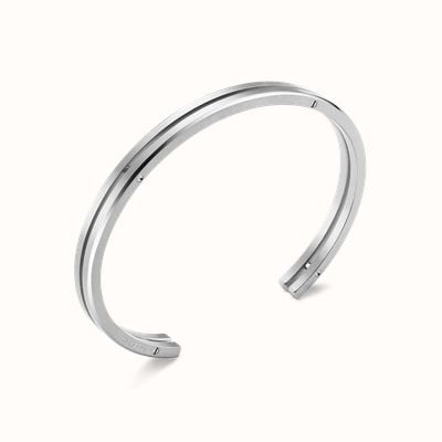 Herbelin Newport Duo Bangle - Brushed And Polished Stainless Steel - 6mm (One Size) JND6AB