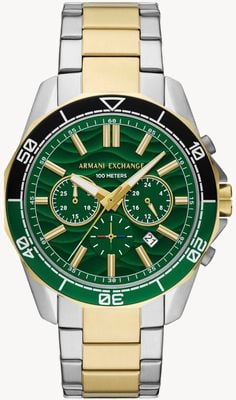 Armani Exchange Men's Quartz Chronograph (44mm) Textured Green Dial / Two-Tone Stainless Steel Bracelet AX1966