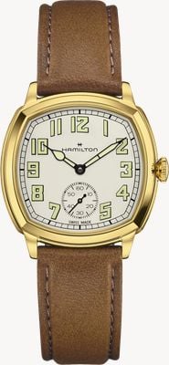 Hamilton American Classic Cushion Mechanical (30mm) Sandblasted Beige Dial / Brown Leather Strap Watch H36139520