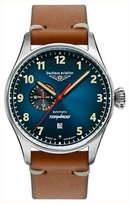 Bauhaus Aviation Tornado Automatic (42mm) Blue Dial / Brown Leather Strap 2764-3