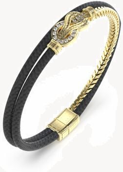 Guess SAILOR KNOT 7mm Black Leather & Gold PVD Stainless Steel Bracelet - One Size UMB05029YGBKL