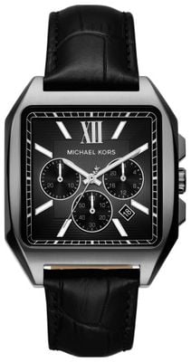 Michael Kors Hayes Square dial with chronograph Black Leather Strap Watch MK9299