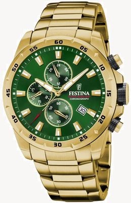 Festina Men's Chronograph | Green Dial | Gold PVD Plated Bracelet F20541/3