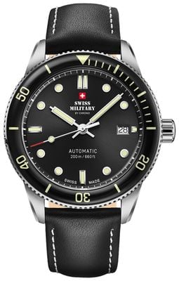 Swiss Military by Chrono Automatic Black Dial Black Leather 200M Dive Watch SMA34106.05