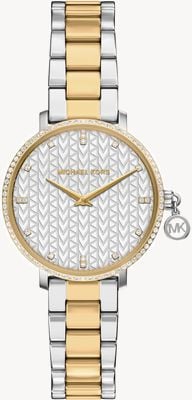 Michael Kors Pyper Crystal (32mm) Silver Patterned Dial / Two-Tone Stainless Steel Bracelet MK7574