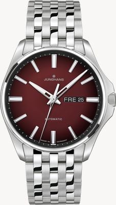 Junghans Meister S Automatic Day/Date (40.5mm) Dark Red Fumé Dial / Stainless Steel Bracelet 27/4616.44