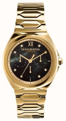 Olivia Burton Women's Lustre (36mm) Black Mother-of-Pearl Dial / Gold-Tone Stainless Steel Bracelet 24000150