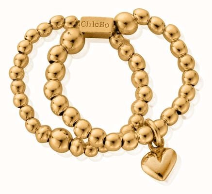 ChloBo Mini Puffed Heart Gold-Plated Double Ring - Medium GR2D4014