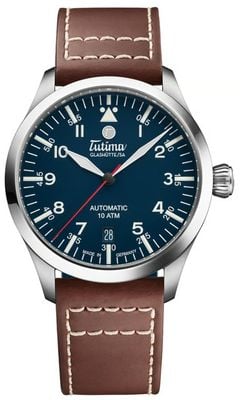 Tutima Glashütte Flieger T5 Automatic (38.5mm) Glossy-Blue Dial / Light Brown Horween Leather Strap Watch 6109-03