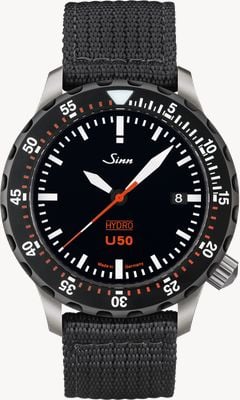 Sinn U50 HYDRO SDR TEGIMENT 5000m (41mm) Black Dial / Black Textile Strap Watch 1051.050 BLACK TEXTILE