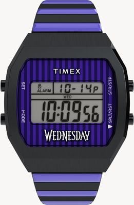 Timex x WEDNESDAY T80 Multifunction (36mm) Purple Digital Dial / Purple & Black Expanding Bracelet TW2Y19500