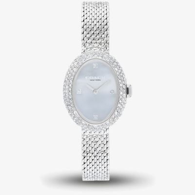 Coach Ladies Sammy Light Blue Dial Crystal Set Oval Mesh Bracelet Watch 14504689