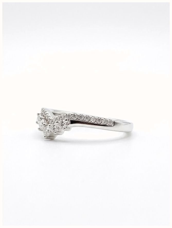 5 Stone Pavé Natural Diamond Platinum Chevron Half Eternity Band J8293 - alternate view 2