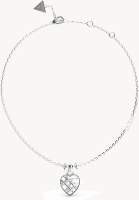 Guess Rhodium Plated 16-18" Heart Cage Charm Necklace UBN03099JWRHT/U