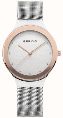 Bering Women's | Silver Stainless Steel Mesh Strap | White/Gold Dial 12934-060