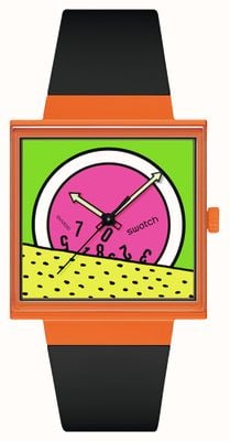 Swatch BREAK TIME (41.8mm) Multicoloured Dial / Black Bio-Sourced Material Strap SO34Z101