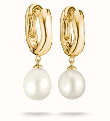 Thomas Sabo Bold Elegance 18ct Yellow Gold Plated Freshwater Pearl Drop Hoop Earrings CR766-430-14