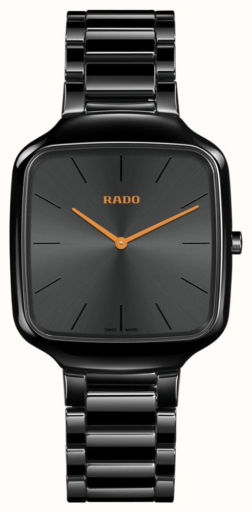 RADO True Square Thinline Sun Orange 37mm Black Dial Black High Tech Ceramic Bracelet R27054162