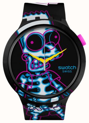 Swatch x The Simpsons AYE CARUMBOO (47mm) Black Printed Dial / Black Silicone Strap SB01Z105