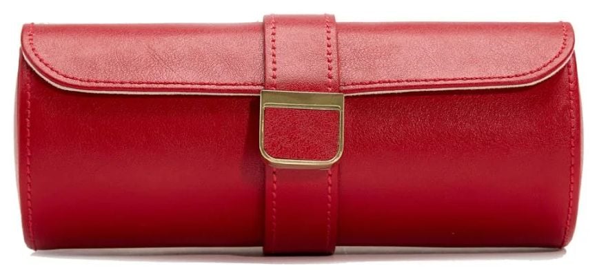 WOLF 213972 Red with Gold Hardware Double Watch Roll with Jewellery