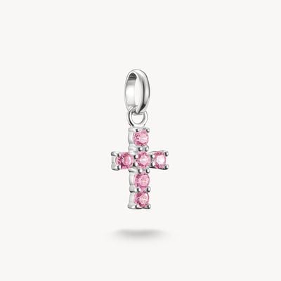 Thomas Sabo Silver Cross Charm Pendant with Pink Stones Connect CC1206-051-9