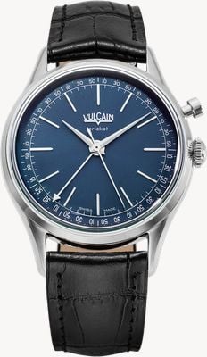 Vulcain Cricket President Hand-Wound Alarm Calibre Limited Edition (39mm) Blue Sunray Dial / Black Leather Strap Watch 100273A30.BAC201