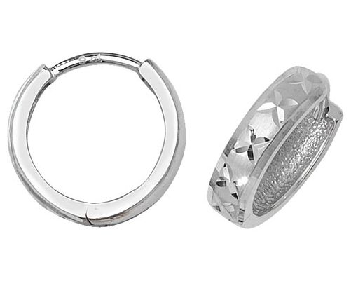 Treasure House ER013W 9k White Gold Diamond Cut Hinged Hoop Jewellery