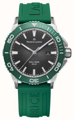Maurice Lacroix Pontos S Solar Date (42mm) Black Smoked Translucid Dial / Green Rubber Strap Watch PT1008-SSL50-330-5