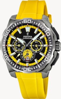 Festina Chrono Bike 2025 (45.5mm) Yellow & Black Dial / Yellow Rubber Strap F20725/1